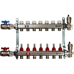 Коллекторная группа для теплых полов 7 выходов 1*3/4 с расходомерами нержавейка STOUT