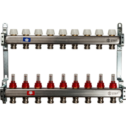 Коллекторная группа для теплых полов 9 выходов 1*3/4 с расходомерами нержавейка STOUT