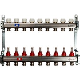 Коллекторная группа для теплых полов 9 выходов 1*3/4 с расходомерами нержавейка STOUT